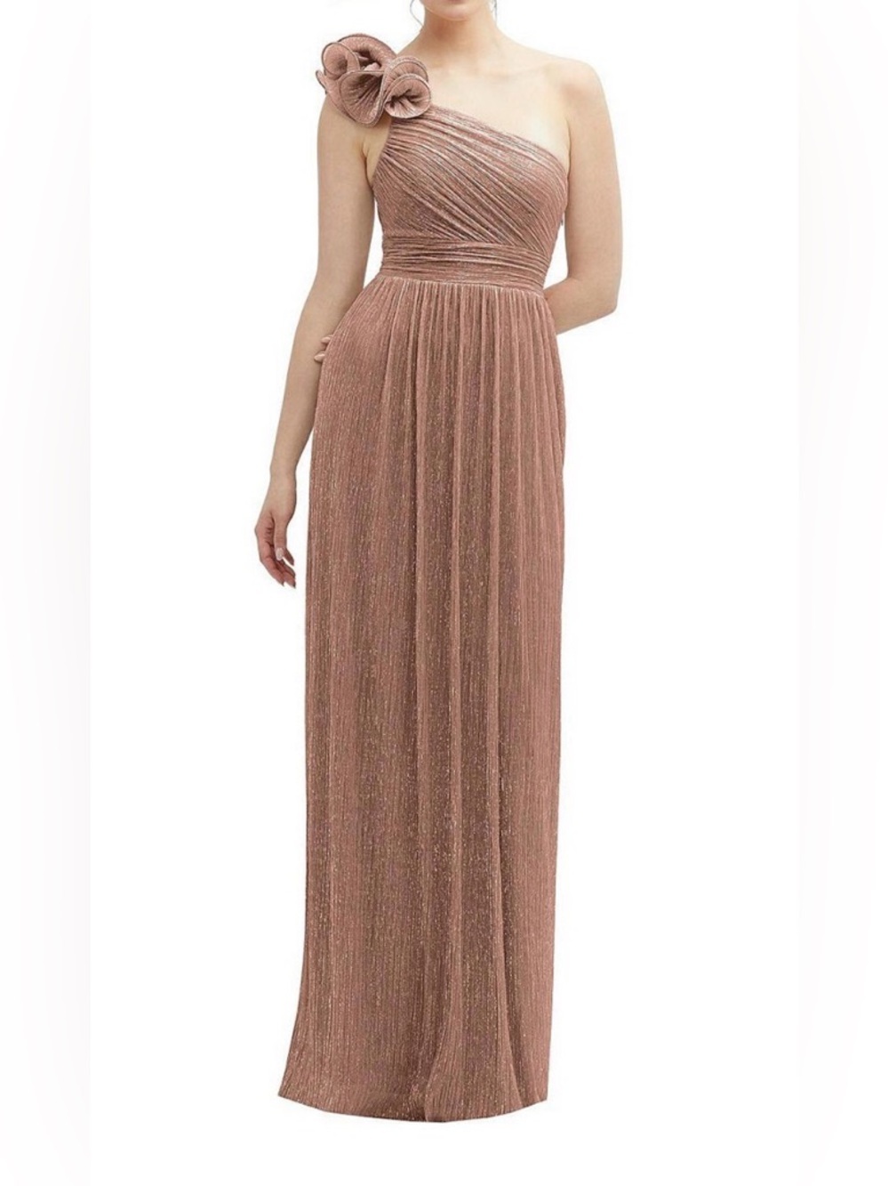 After Six One Shoulder Ruffle Edge Dress Metallic Sienna Small